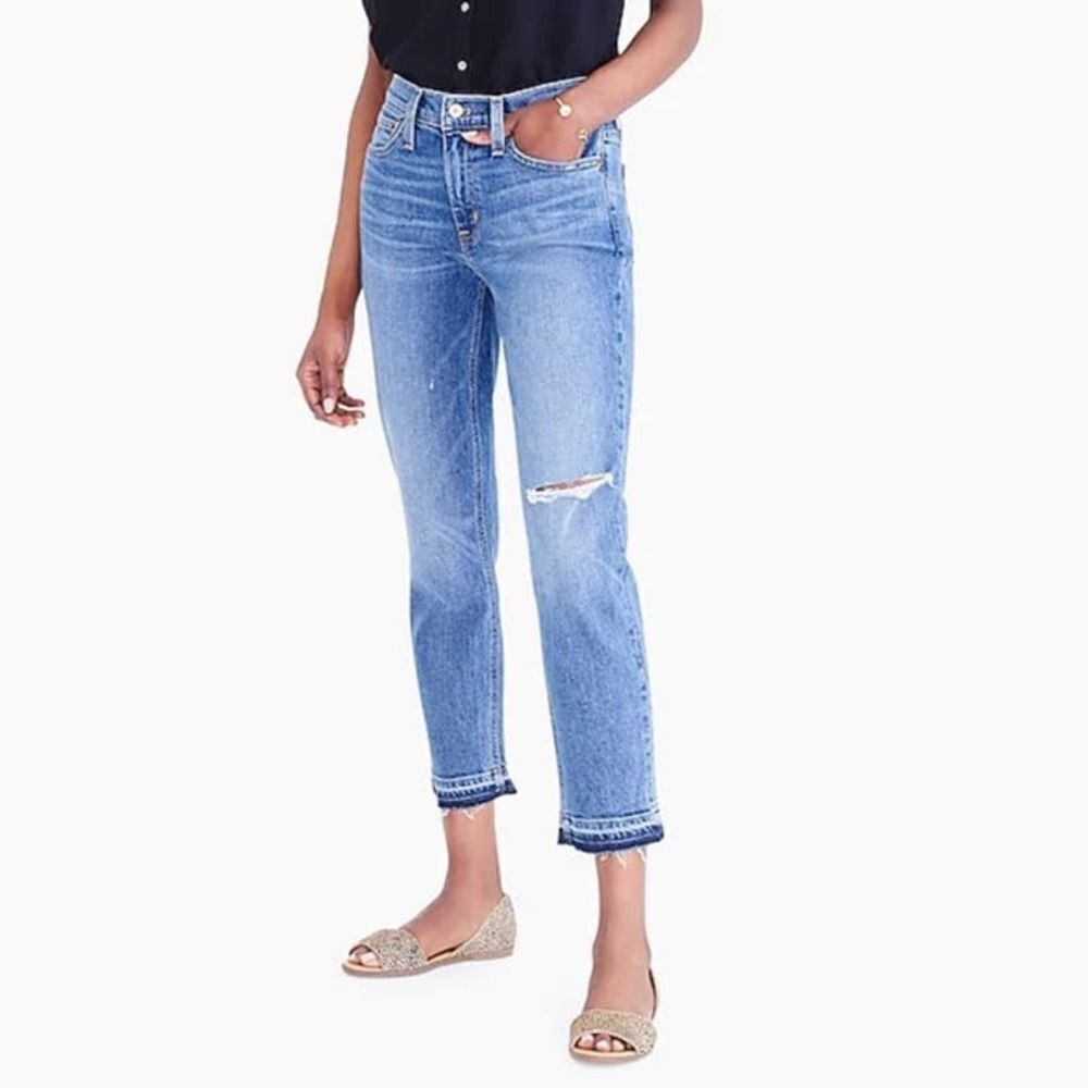 NEW J. Crew Slim raw hem distressed boyfriend jeans Sz 28
